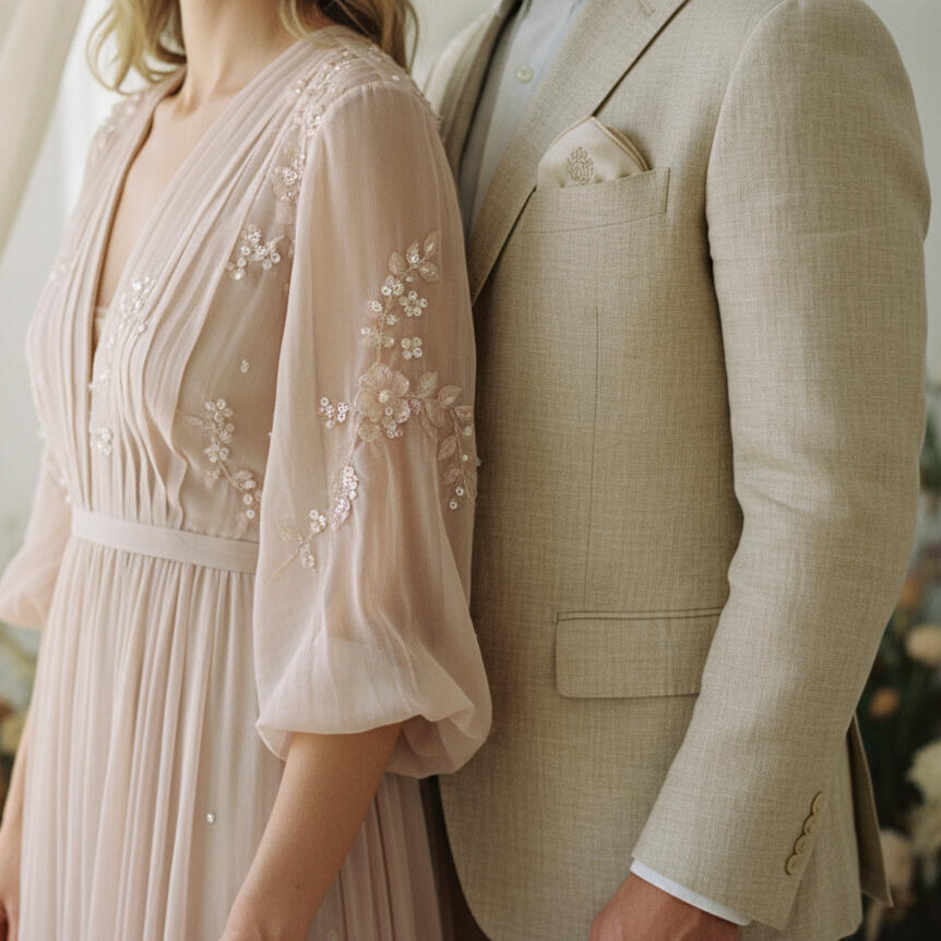 Dress code Vestido de mujer y traje de hombre a juego con el estilo de la boda