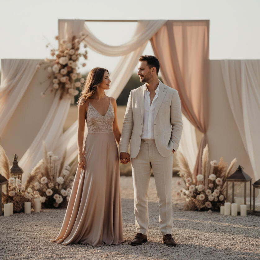 Foto de los novios Fotos de los novios mirando a la cámara